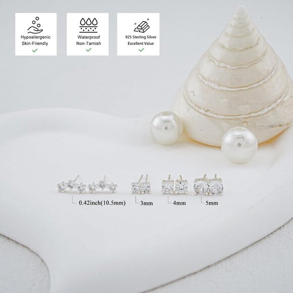 14K Gold Plated Hypoallergenic Sterling Silver Earrings Set - 4 Pairs, Small Siz - Picture 5 of 8